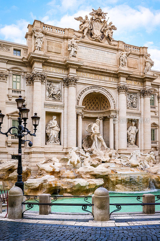 The stunning baroque façade of the Trevi Fountain in the historic heart of Rome